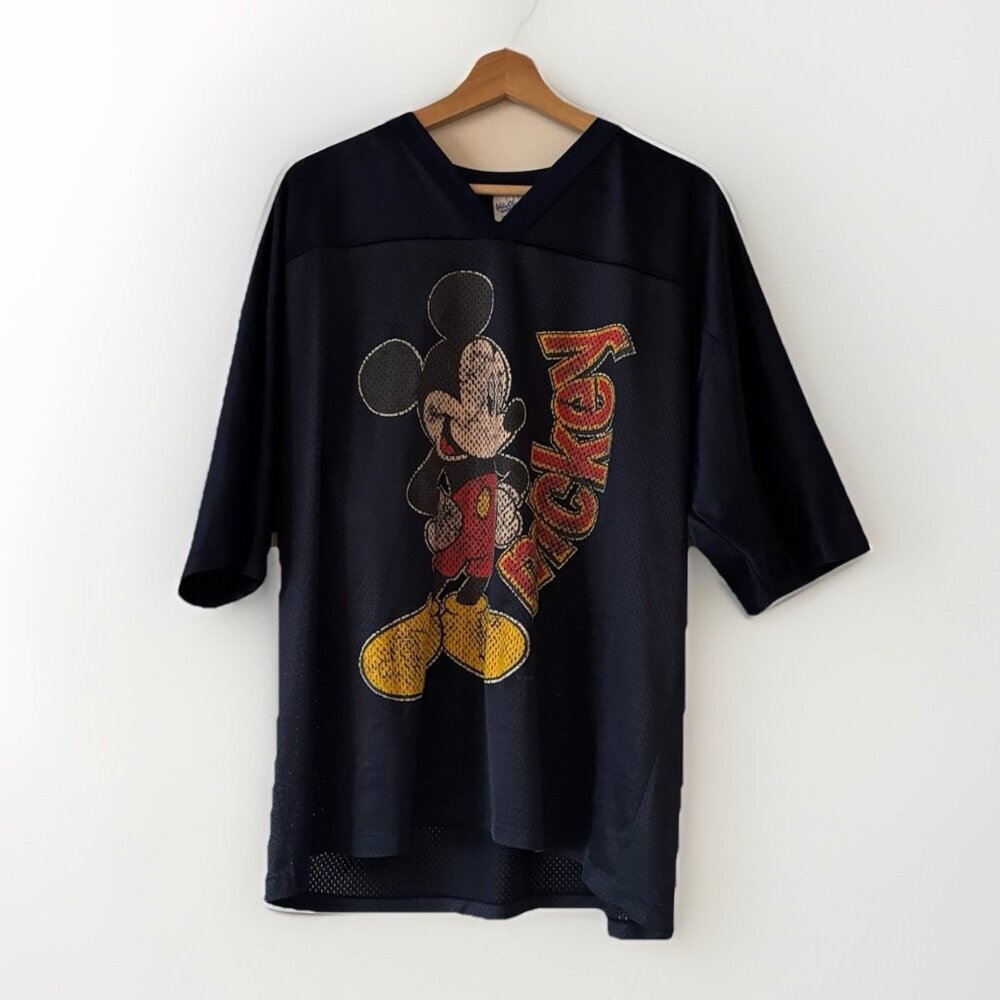 VTG Disney Mickey Mouse Men XL Football Jersey Shirt Made In USA Velva Sheen Y2K